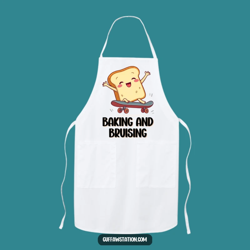 Funny Bread Skateboard Chef Apron, Kitchen Cartoon Humor, Practical Funny Gift