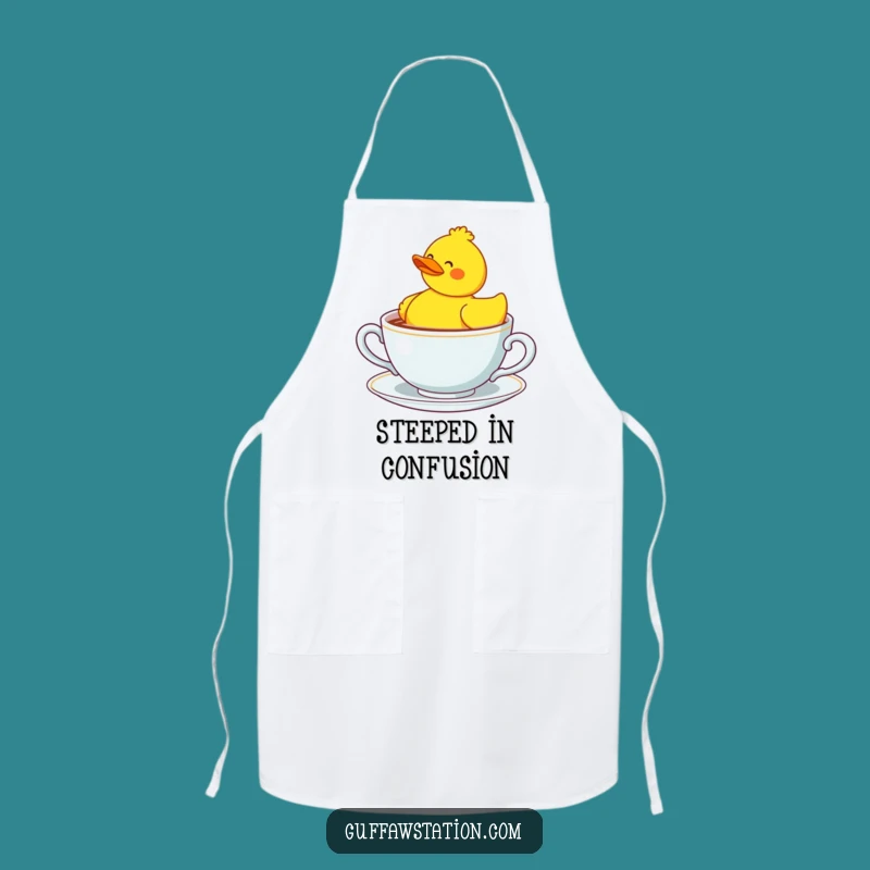 Funny Confused Duck Teacup Apron - Kitchen Humor Culinary Gift!