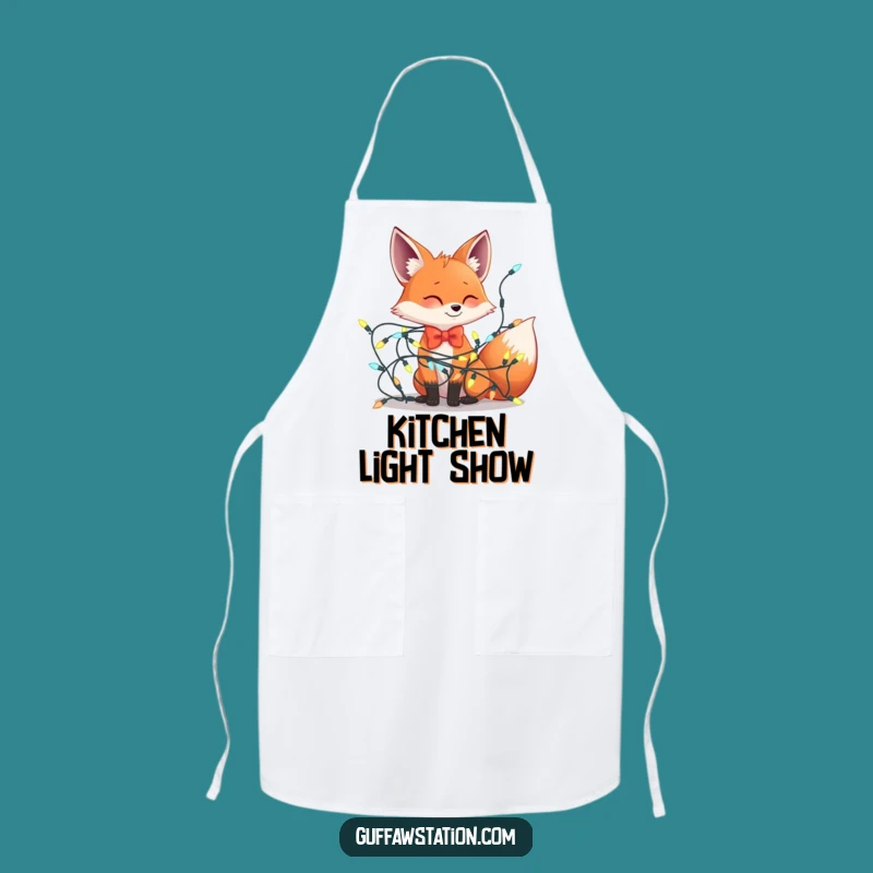 Funny Fox Bowtie Lights Tangle Apron - Hilarious Kitchen Holiday Helper