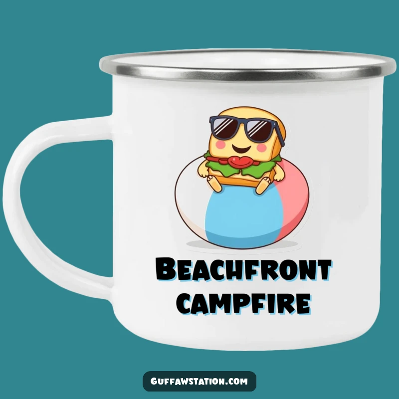 Funny Sandwich Beach Enamel Camping Mug, Outdoor Cartoon Chill, Durable Funny Gift