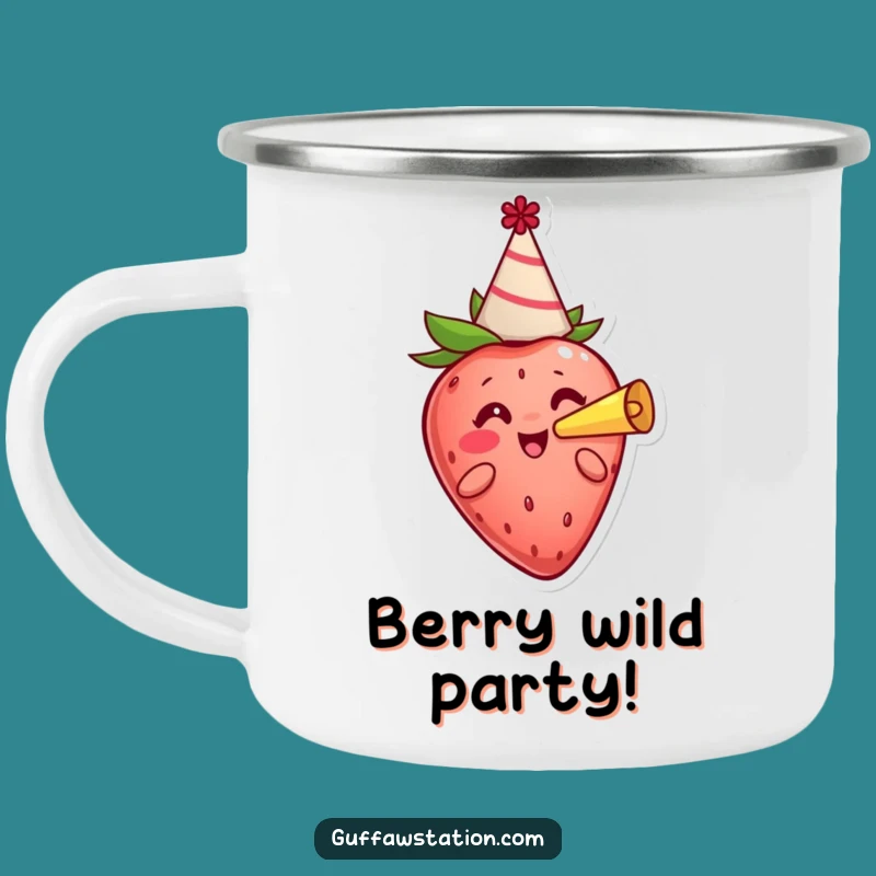 Funny Cheerful Strawberry Enamel Mug - Hilarious Outdoor Celebration Gift