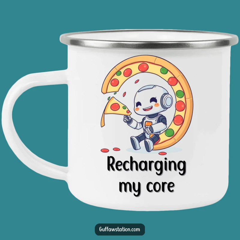 Funny Robot Pizza Camping Mug: Fuel Your Adventures with Giant Slices