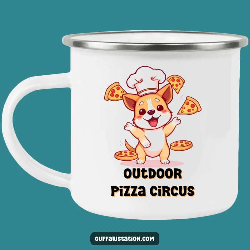 Funny Dog Chef Pizza Juggling Camping Mug - Durable and Hilarious Outdoor Gift