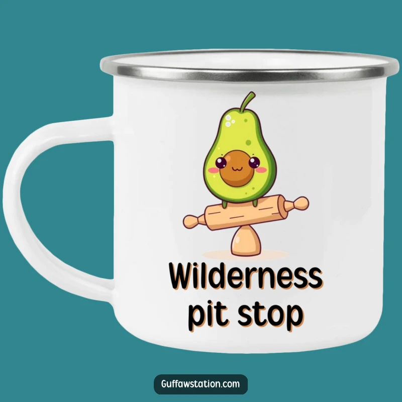 Funny Avocado Balance Camping Mug: Enjoy Your Brew with Determined Humor Outdoors