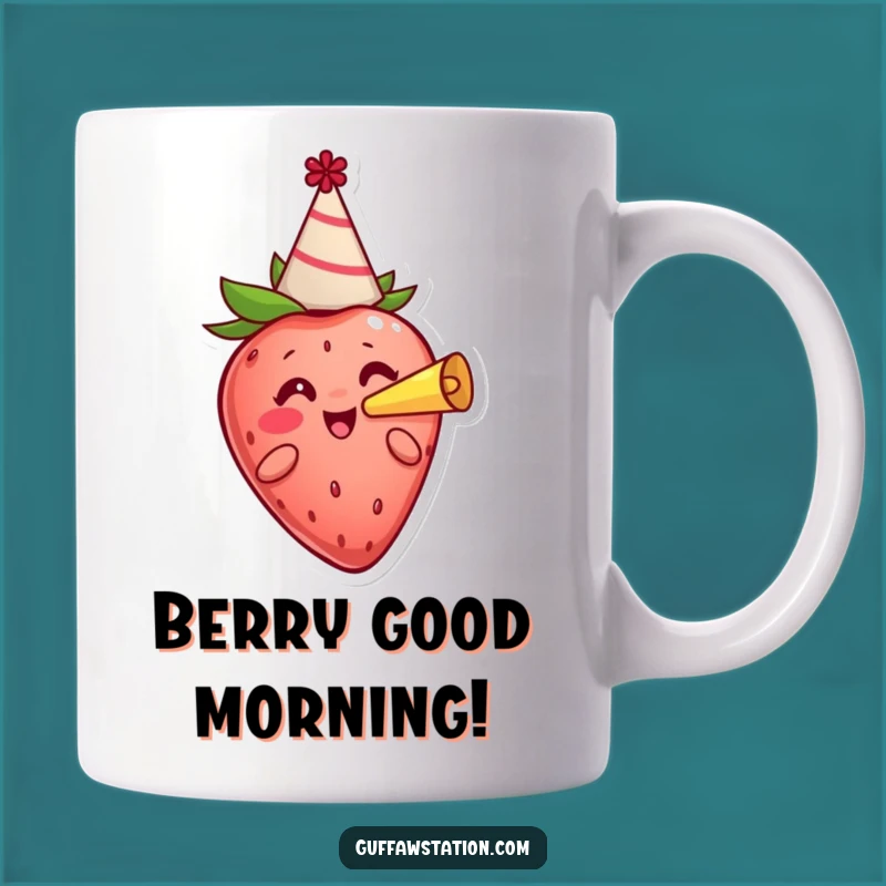 Funny Cheerful Strawberry Party Mug - Joyful Celebration Gift for Fruit Lovers