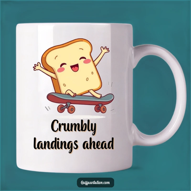 Funny Bread Skateboard Fail Mug, Hilarious Cartoon Character, Perfect Funny Gift Idea