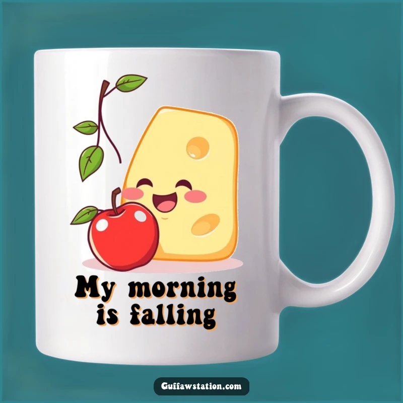 Funny Cheese Catching Apple Mug - Hilarious Cartoon Gift for Foodies