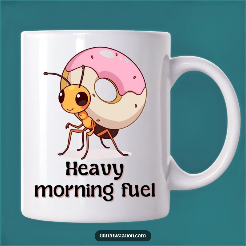 Funny Ant Carrying Donut Mug - Determined Tiny Hero Coffee Cup