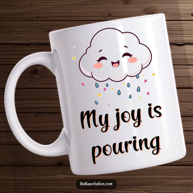 Funny happy cloud smiling widely while raining colorful confetti, symbolizing joy and celebration.