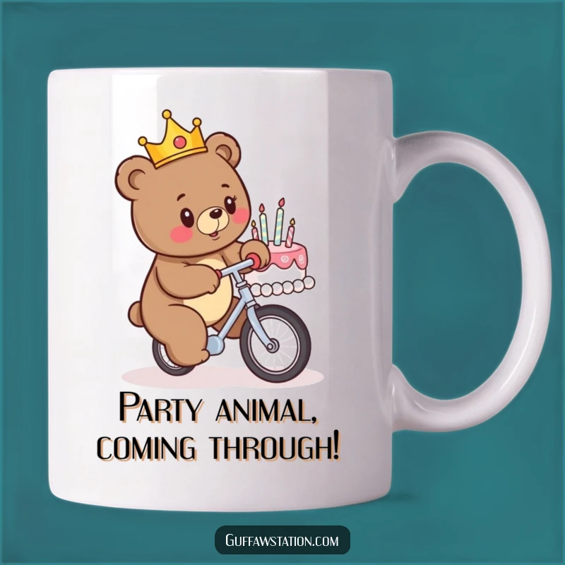Funny Birthday Bear Unicycle Mishap Mug - Hilarious Cake Crash Gift Idea