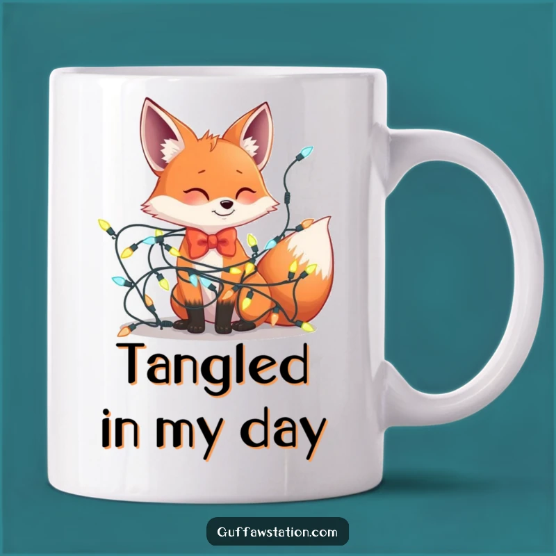 Funny Fox Bowtie Lights Tangle Mug - Hilarious Holiday Mishap Gift