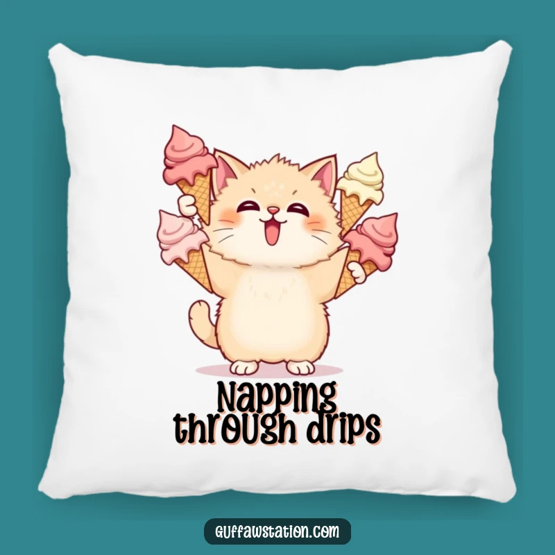 Soft Funny Cat Juggling Ice Cream Pillow: Cuddle Up with Sweetness, Adorable Funny Gift