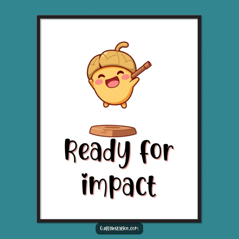 Funny Acorn Slingshot Print - Dynamic Cartoon Art & Funny Gift