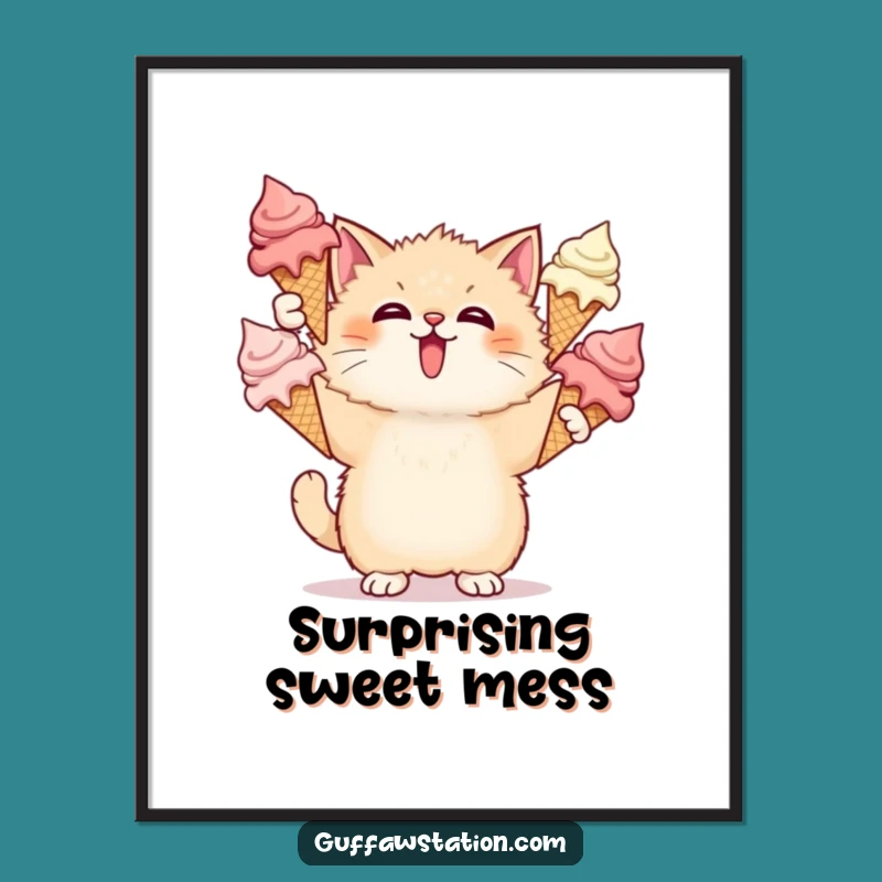 Funny Cat Ice Cream Digital Print: Instant Sweetness for Your Walls, Unique Funny Gift