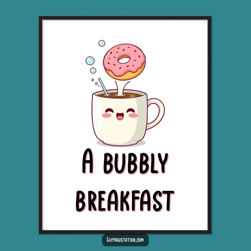 Funny Coffee Mug Donut Bubble Digital Art: Downloadable Morning Laughs