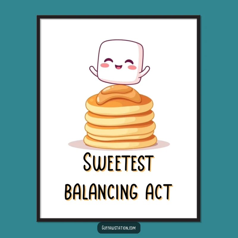 Funny Marshmallow Pancakes Art Print: Giggling Cartoon Character Digital Download Gift
