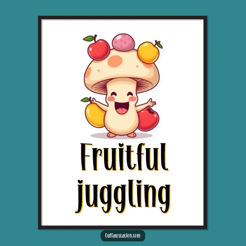 Funny Mushroom Juggling Art Print, Vibrant Cartoon Decor, Cheerful Funny Gift