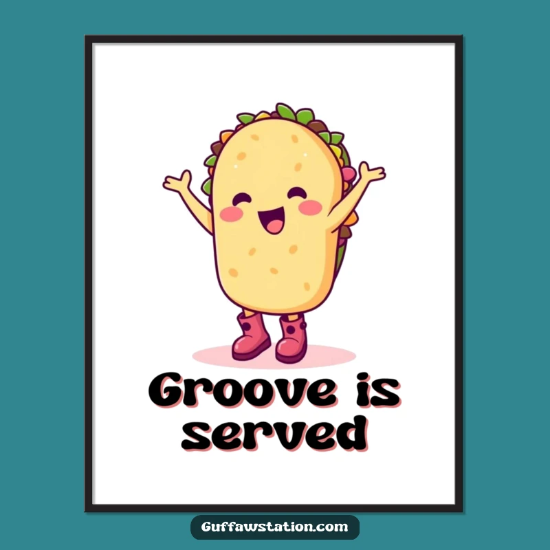 Funny Taco Dance Art Print: Happy Cartoon Character Digital Download Fiesta Gift