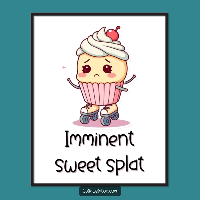 Funny Roller Skate Cupcake Digital Print: Bewildered Art, Instant Decor Gift!