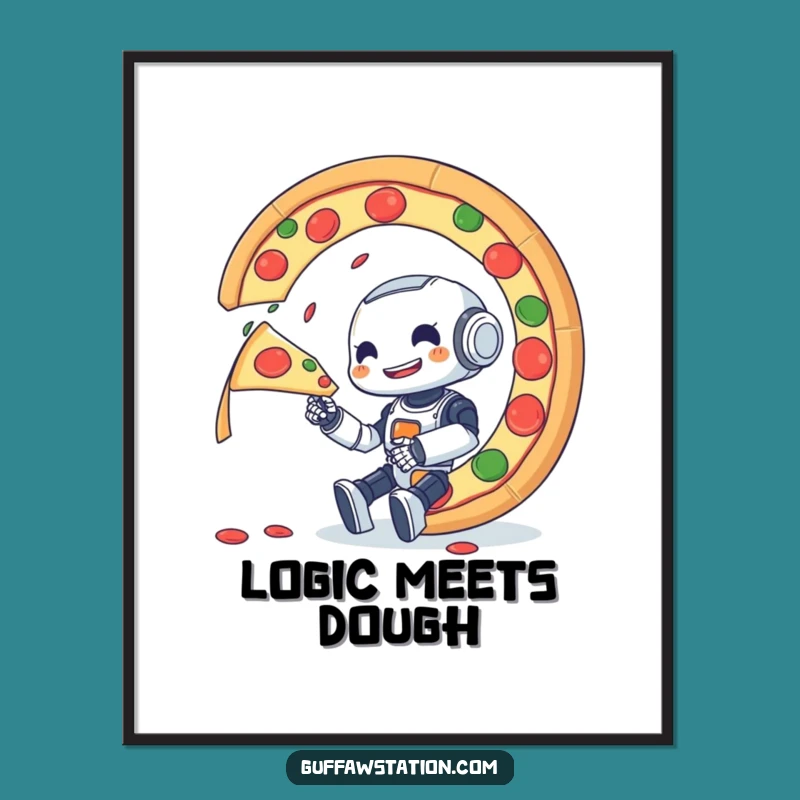 Funny Robot Pizza Digital Art: Downloadable Art of a Bot's Feast