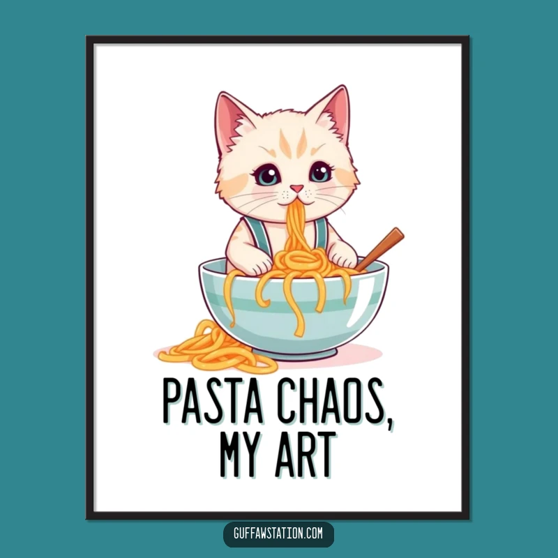 Funny Cat Spaghetti Digital Art: Instant Messy Decor