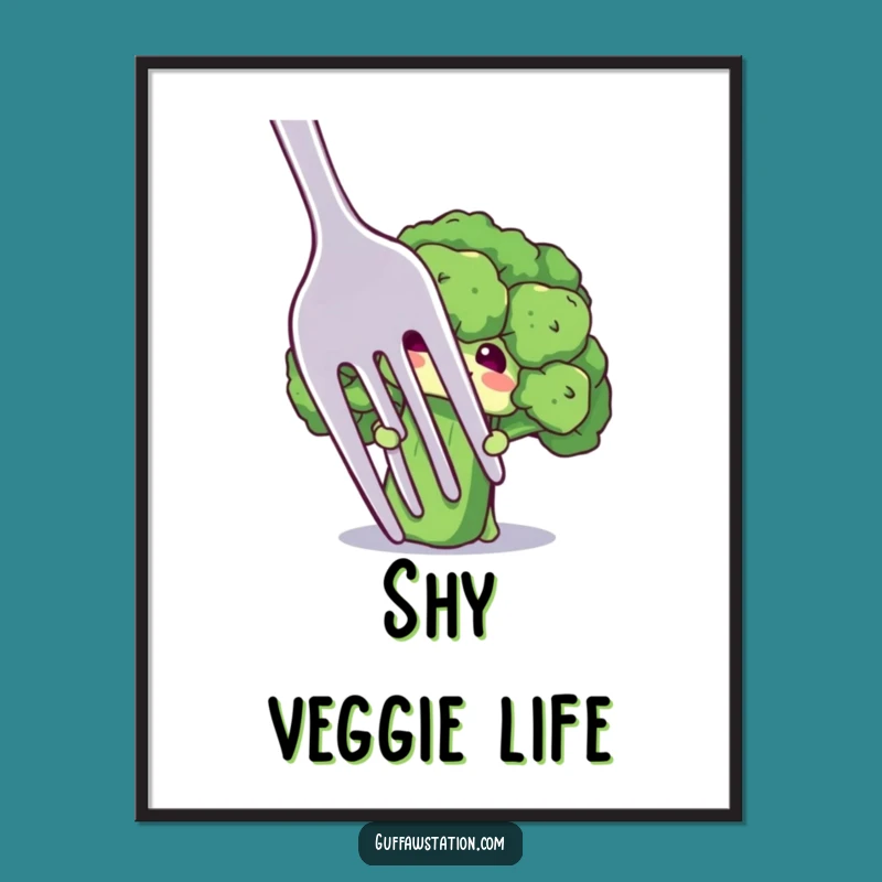 Funny Broccoli Art Print: Shy Floret Peek, Gentle Decor