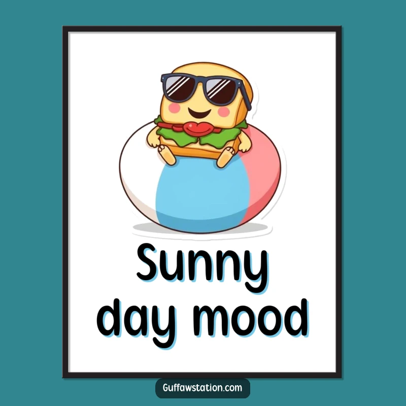 Funny Sandwich Beach Art Print, Vibrant Cartoon Decor, Relaxing Funny Gift