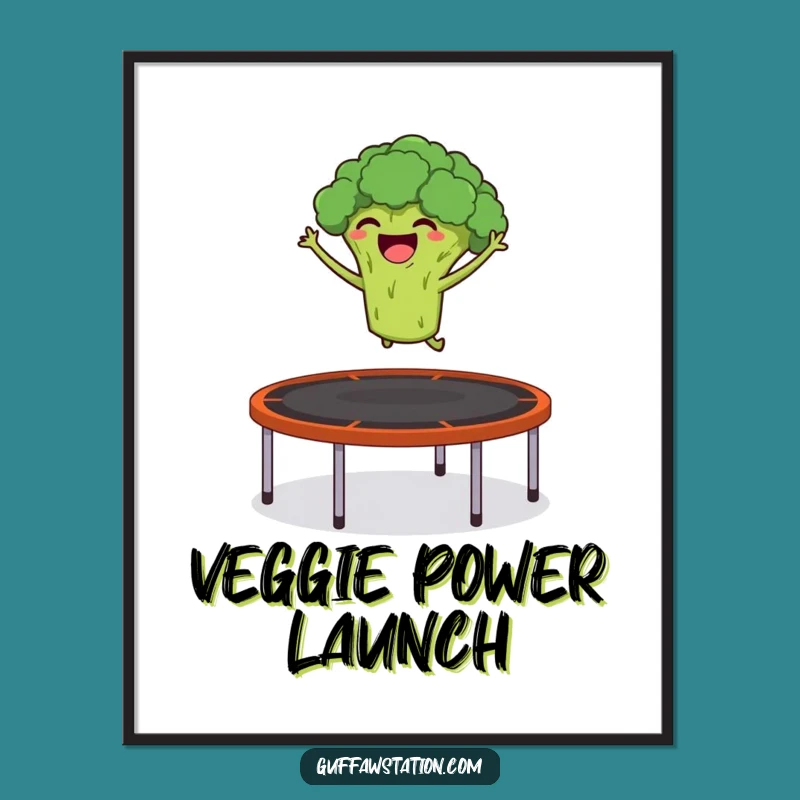 Funny Fitness Digital Art: Broccoli Trampoline Jump Design, Instant Funny Gift for Walls