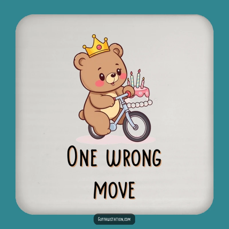 Funny Birthday Bear Unicycle Cake Smash Coaster - Protect Furniture with Laughs