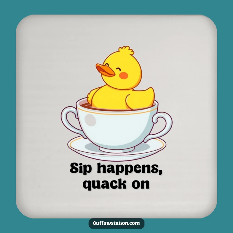 Funny Confused Duck Teacup Coaster - Protect Surfaces with Humor!