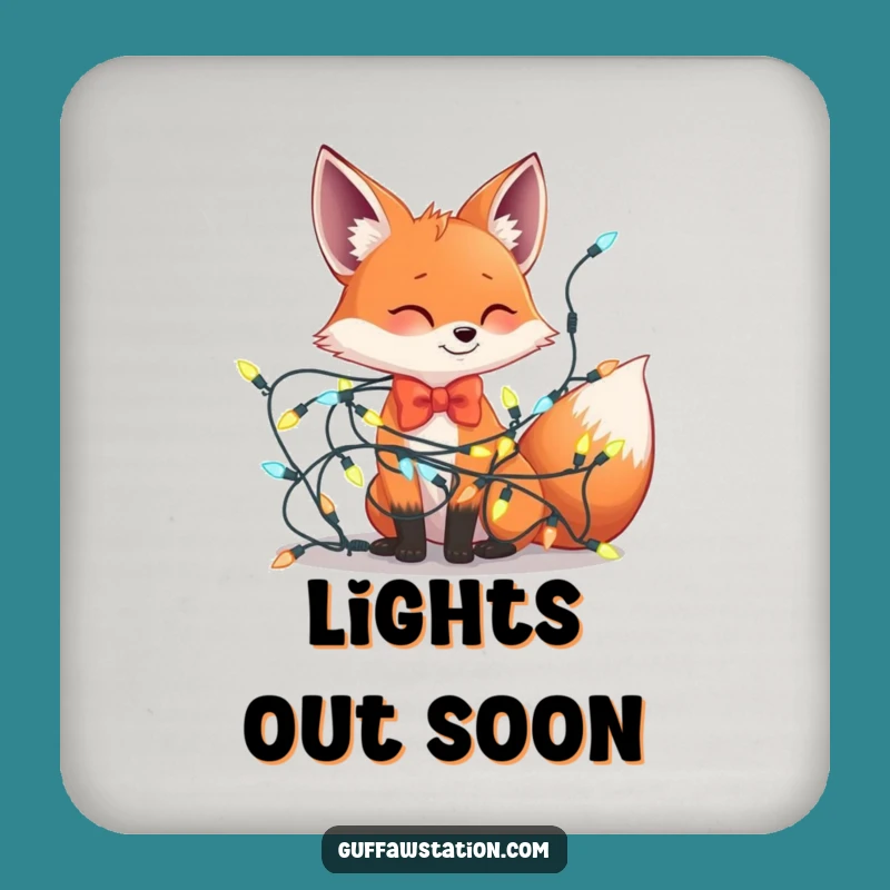 Funny Fox Bowtie Lights Tangle Coaster - Protect Surfaces with Holiday Laughs