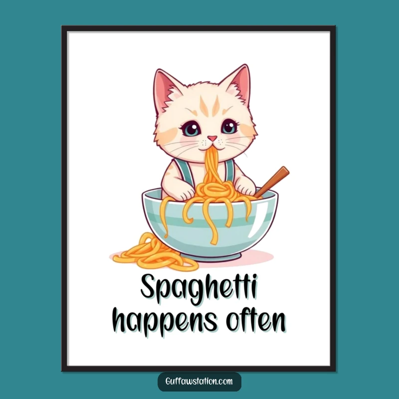 Funny Cat Spaghetti Poster: Hilarious Kitchen Art