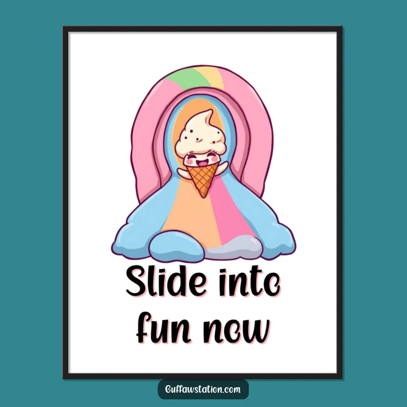 Funny Ice Cream Cone Rainbow Poster - Vibrant Wall Art Laugh Gift!