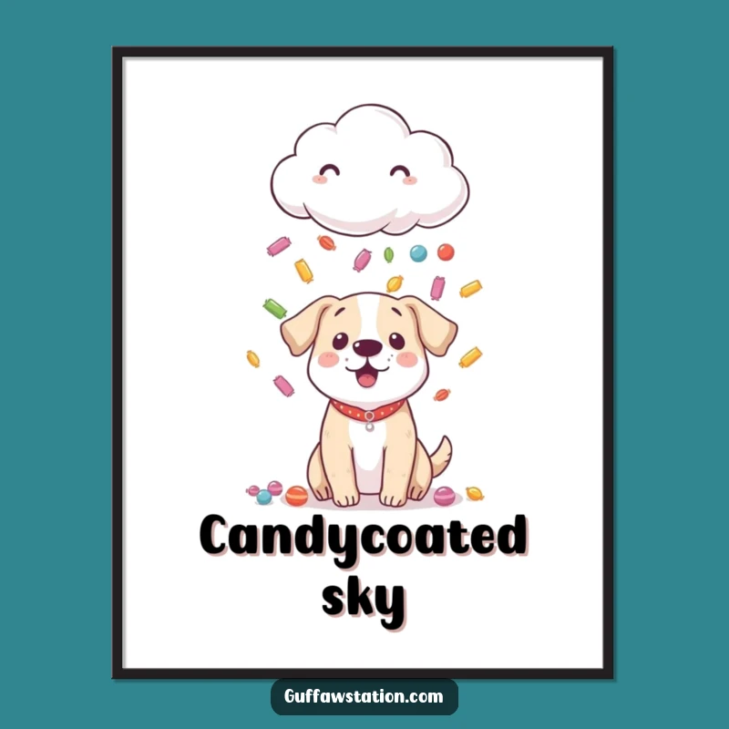 Funny Shy Cloud Dog Poster: Wall Art of Sweet Candy Rain