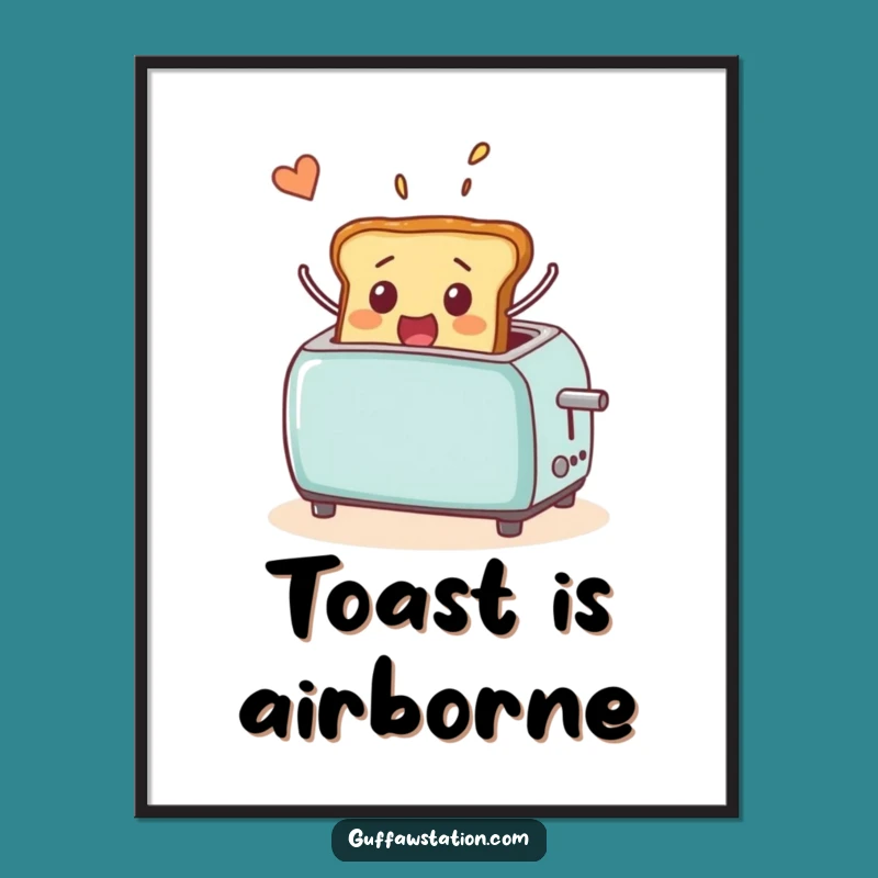 Funny Toast Takes Flight Poster: Hilarious Surreal Breakfast Art for Your Walls