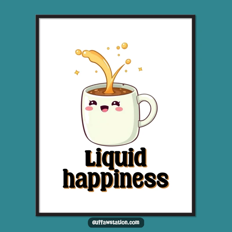 Funny Giggling Mug Poster: Add Joyful Art with This Hilarious Overflowing Design