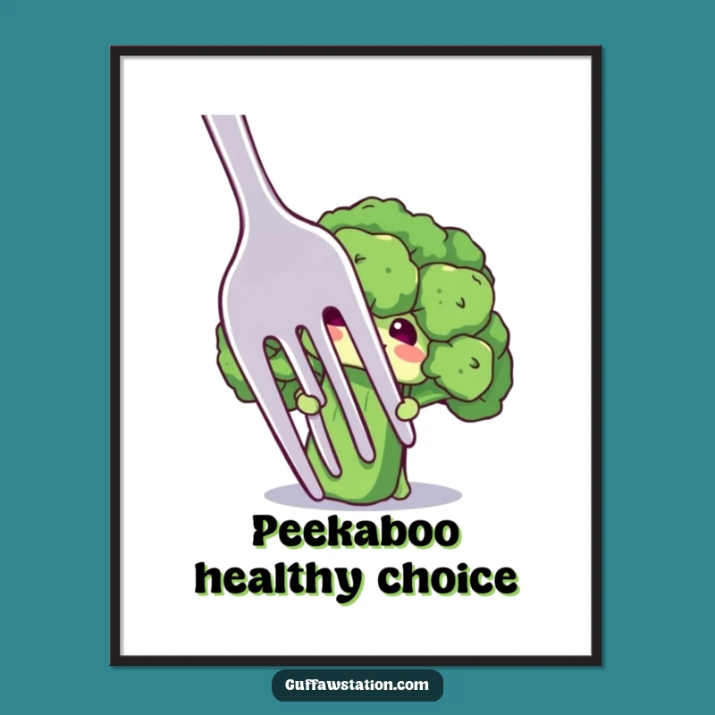 Funny Broccoli Poster: Shy Floret Peek, Giant Fork Art