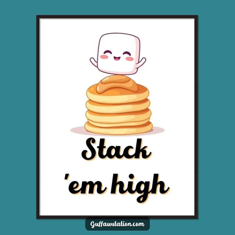 Funny Marshmallow Pancakes Poster: Giggling Cartoon Character Art For A Humorous Gift