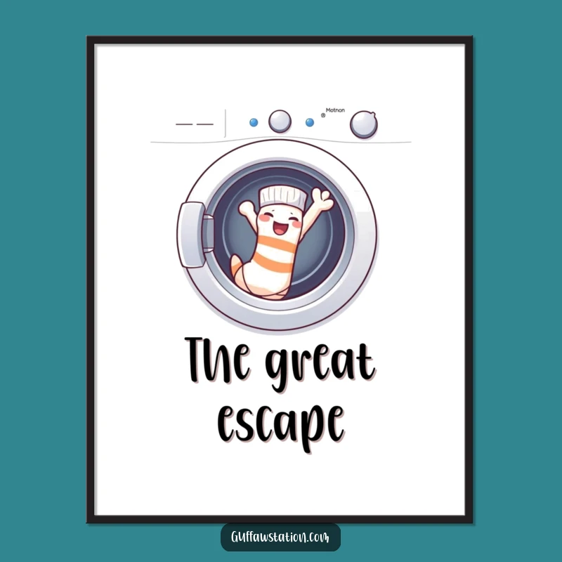 Funny Escaping Sock Poster: Hilarious Laundry Art, Unique Funny Gift Decor