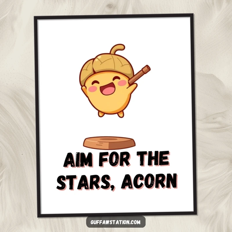 Funny Free Printable Wall Art: Acorn determinedly launching out of a slingshot with pure glee.