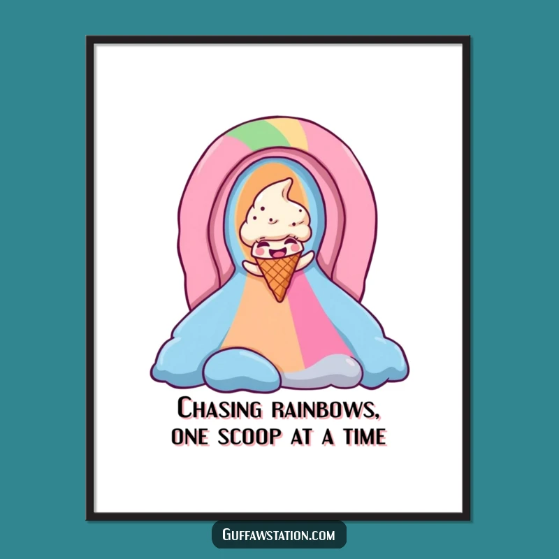 Funny Free Printable Wall Art: Giggling Ice Cream Cone Rainbow Chute!