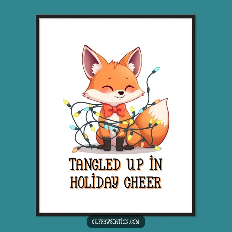 Free Printable Funny Wall Art Download: Fox's Festive Lights Tangle Hilarious Decor