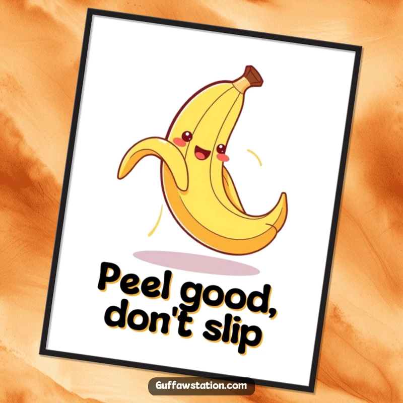 Funny Free Printable Wall Art: A cute banana peel slipping on itself and flailing wildly, adding quirky decor.