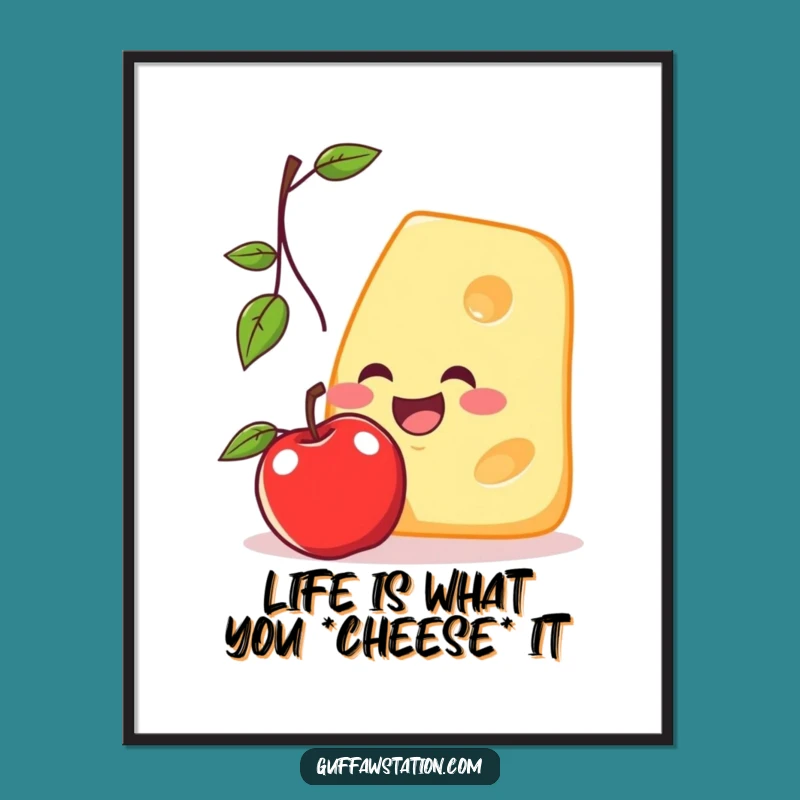 Funny Free Printable Wall Art: Cheesy Apple Chase Downloadable Art