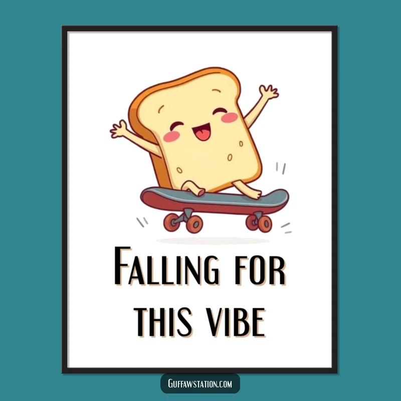 Funny Free Printable Wall Art: Falling Bread Skater - Humorous Downloadable Decor