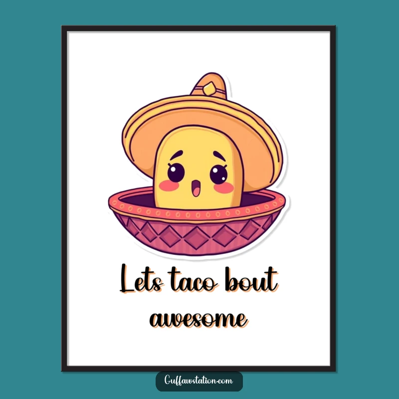 Funny Free Printable Wall Art: Surprised Taco in Sombrero, Festive Decor