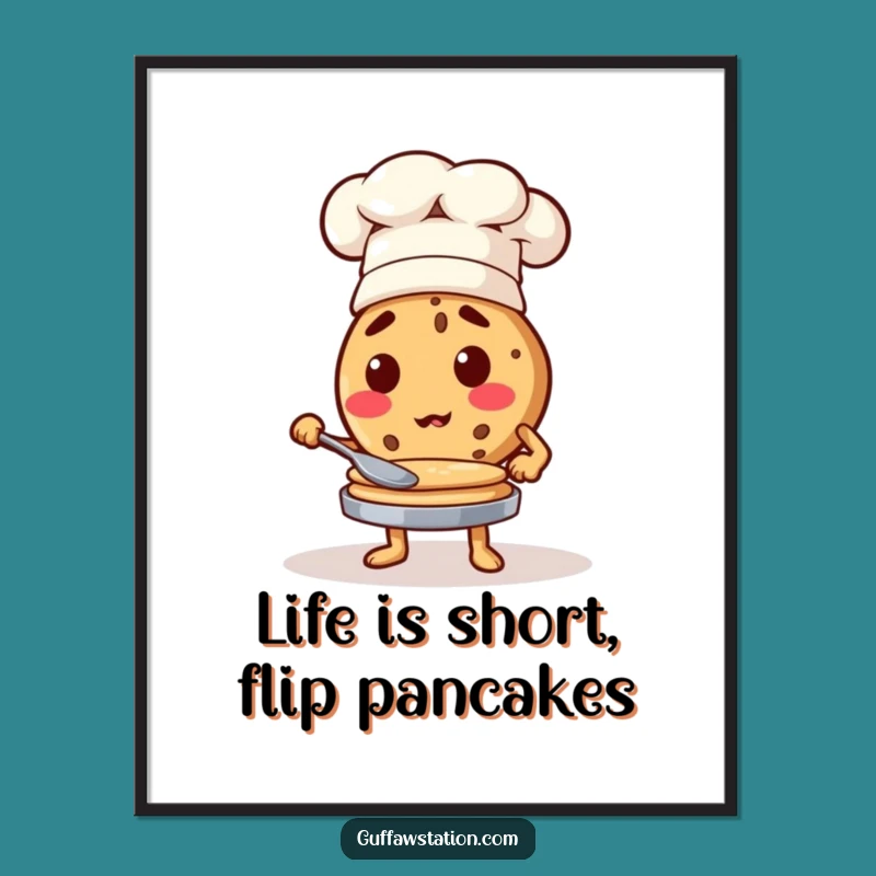 Free Printable Wall Art: Chef Cookie Flipping Pancakes Humorous Downloadable Kitchen Gift