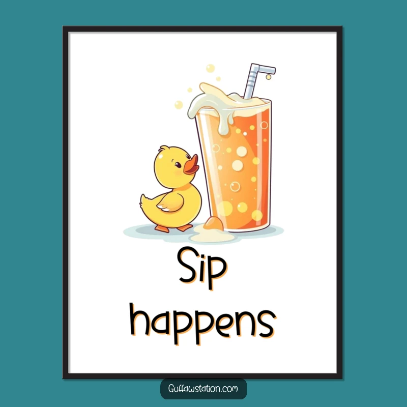 Funny Free Printable Wall Art: Ducky's Giant Soda Sip, Quirky Downloadable Decor
