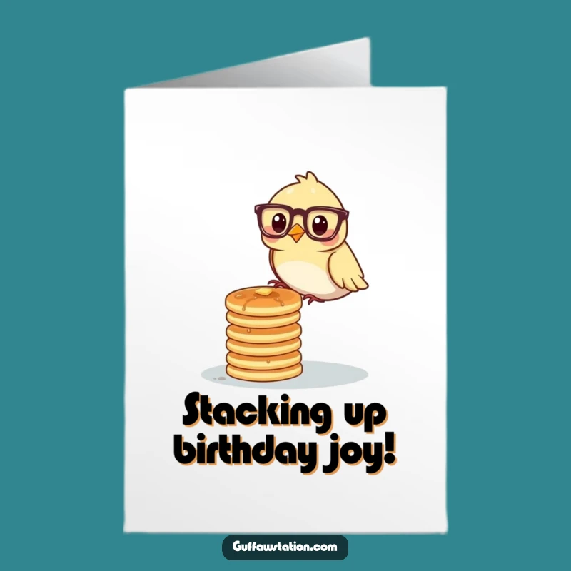 Free Printable Birthday Card: Bird Stacking Pancakes Funny Downloadable Gift