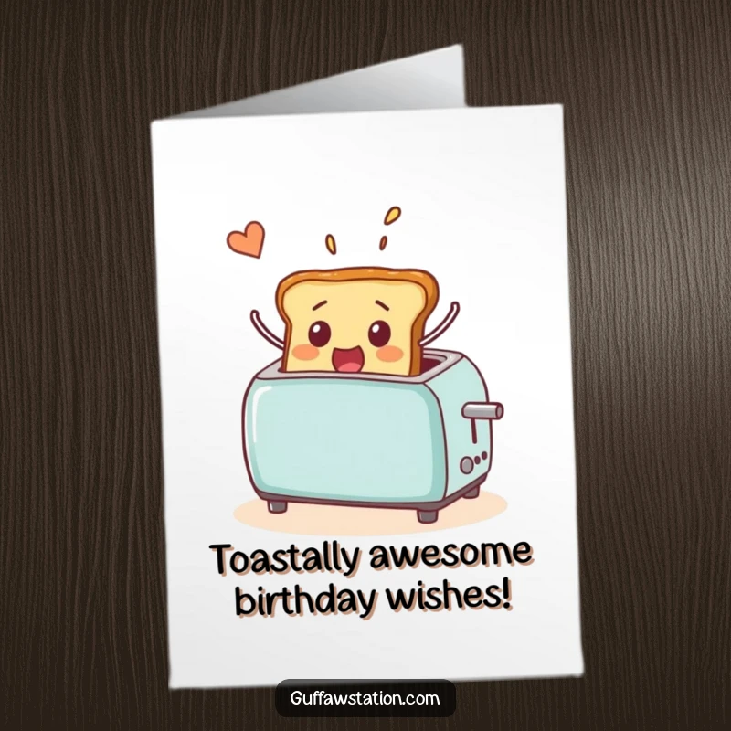 Funny Free Printable Birthday Card: Surprised toast flying from toaster, ready for a hilarious DIY celebration.